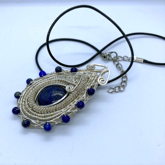 Lapis cabochon in silver filled wire with lapis accent beads