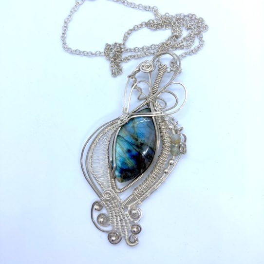 Labradorite silver filled wirework pendant