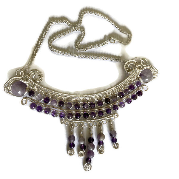 Dance Amethyst, silver filled wirework in an ethnic syyle