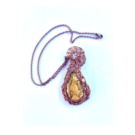 Jasper semi precious stone wrapped in copper